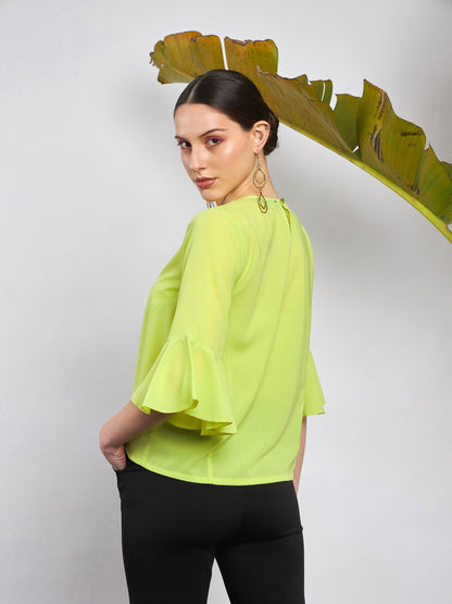 Lime Green Ruffle Sleeve Top