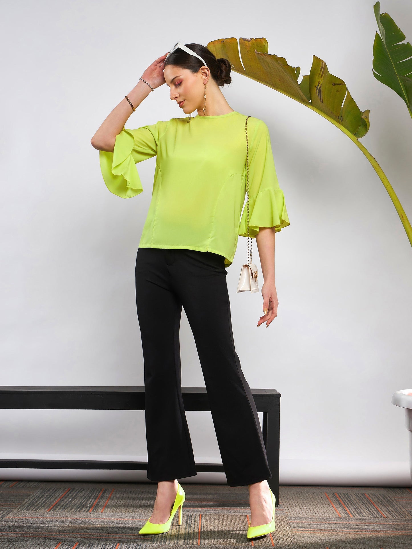 Lime Green Ruffle Sleeve Top