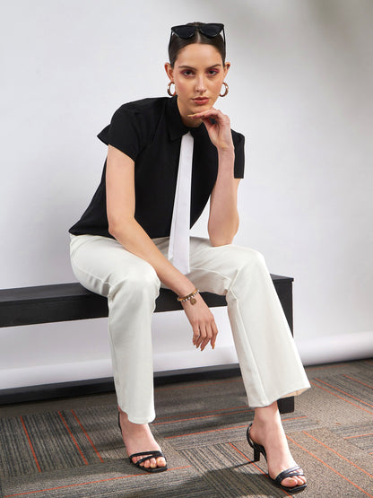 Black Neck Tie Detail Top