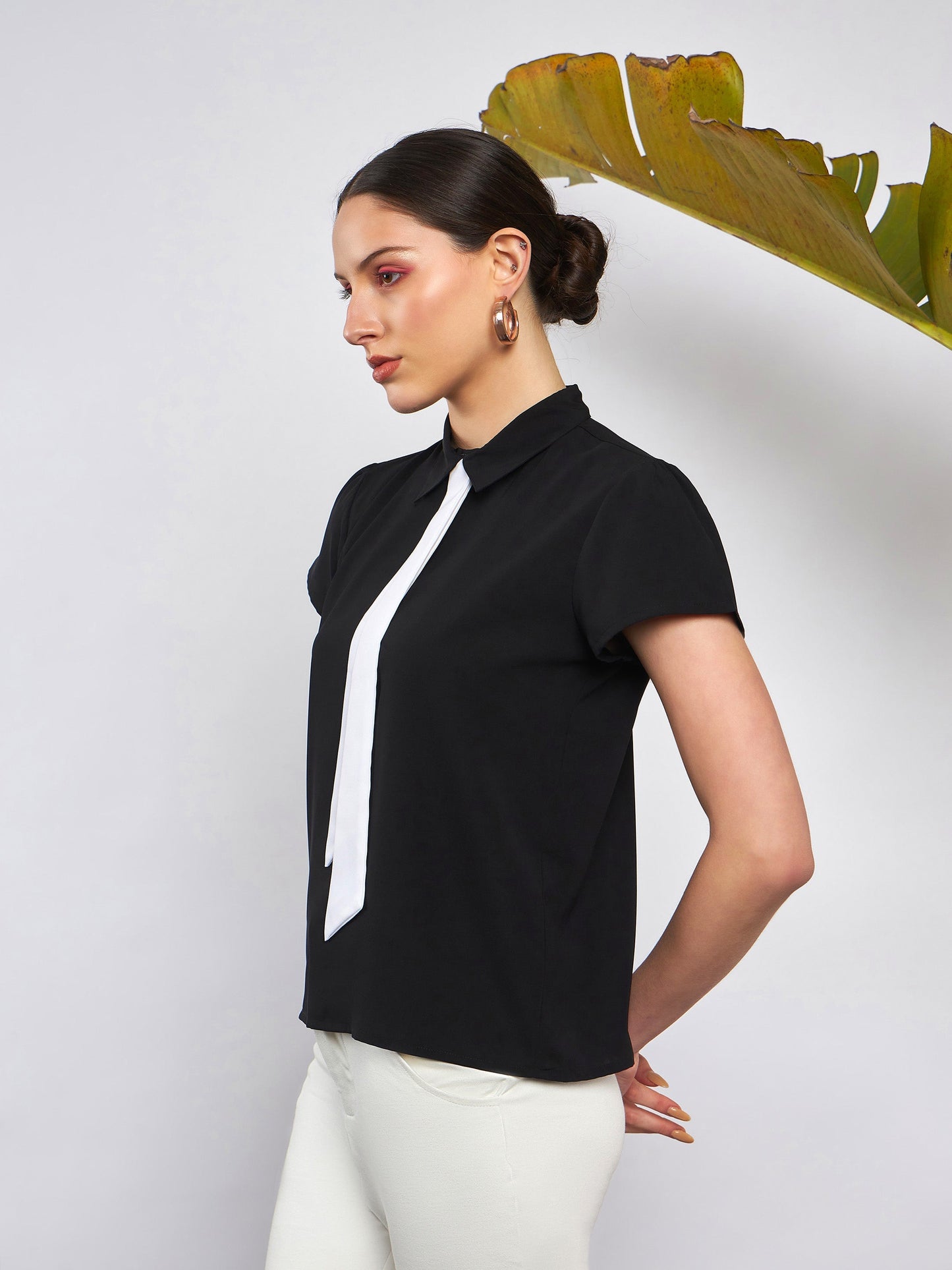 Black Neck Tie Detail Top