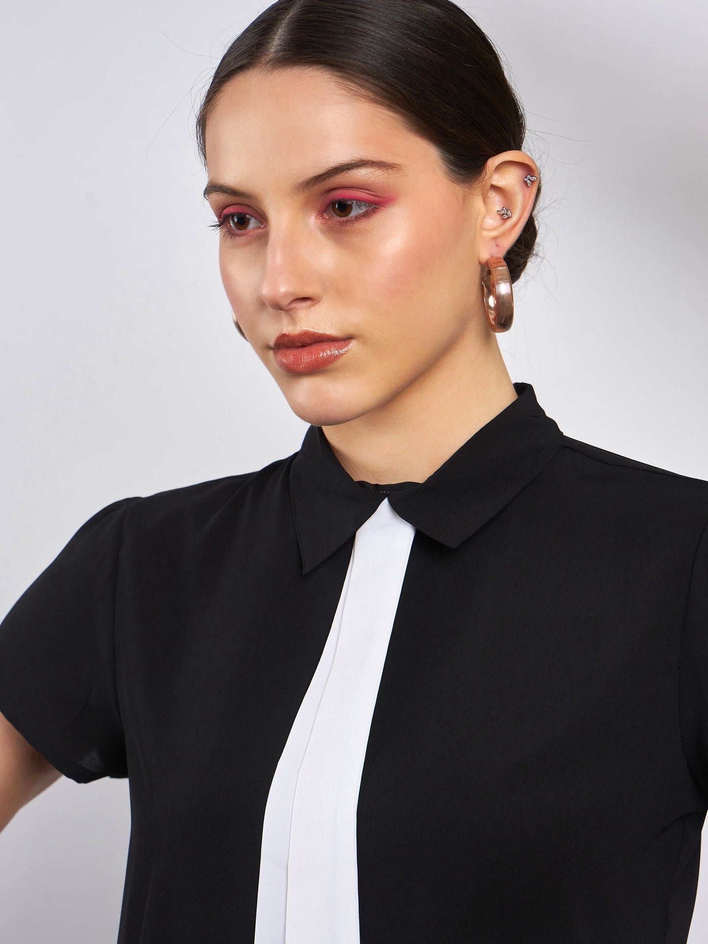 Black Neck Tie Detail Top
