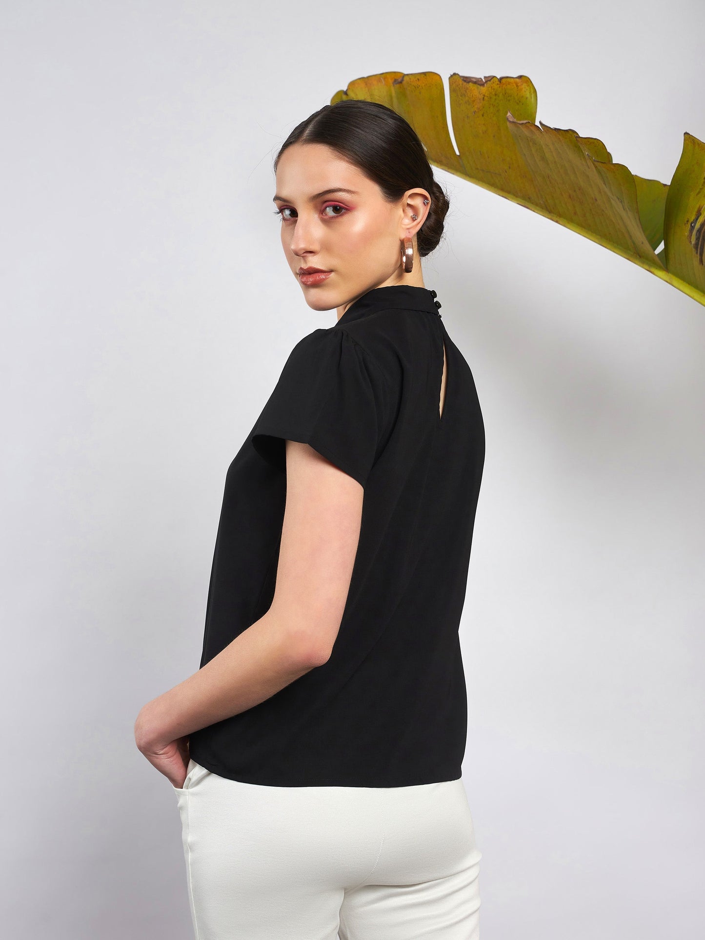 Black Neck Tie Detail Top