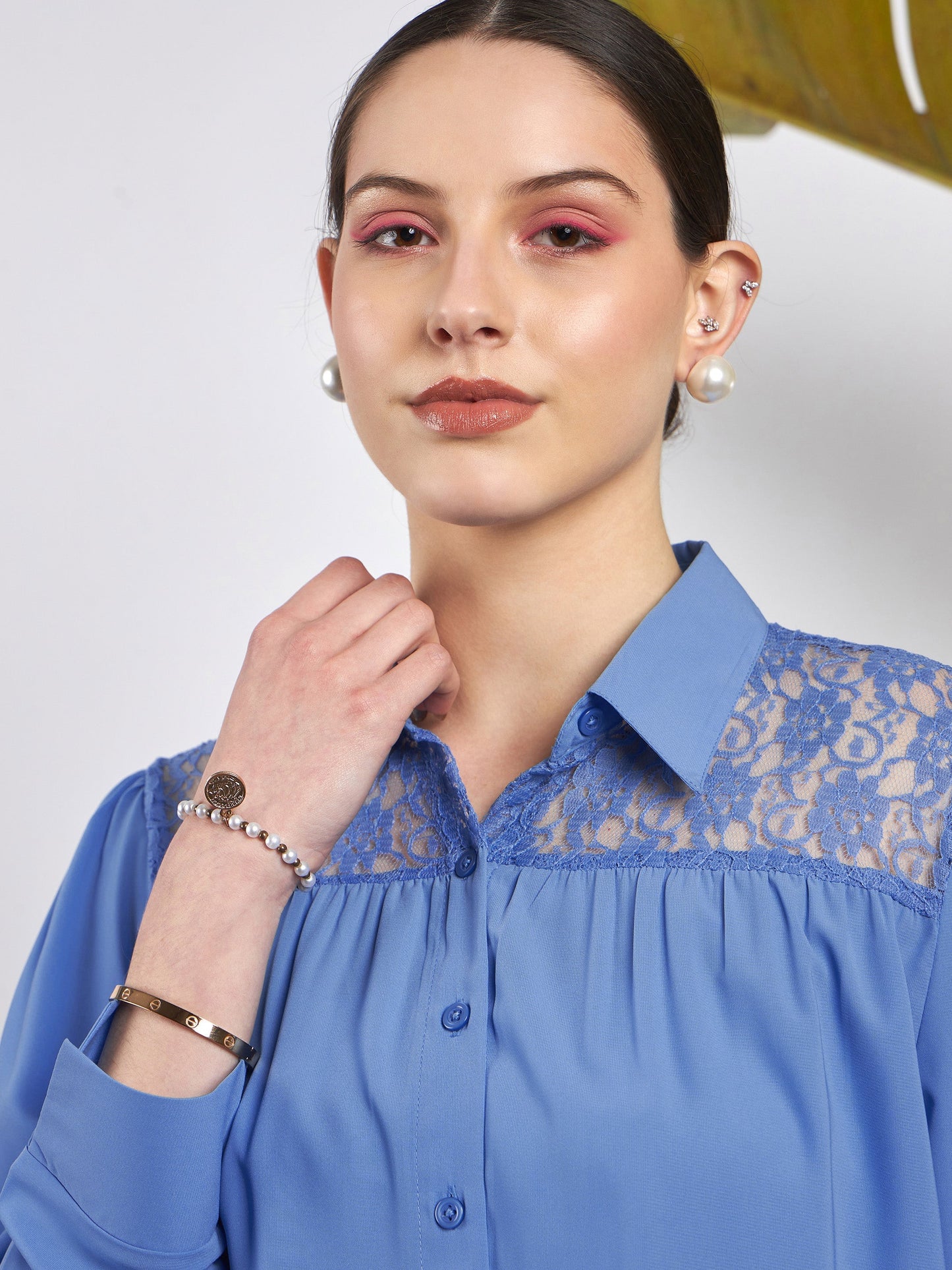 Dull Blue Lace Detail Blouse