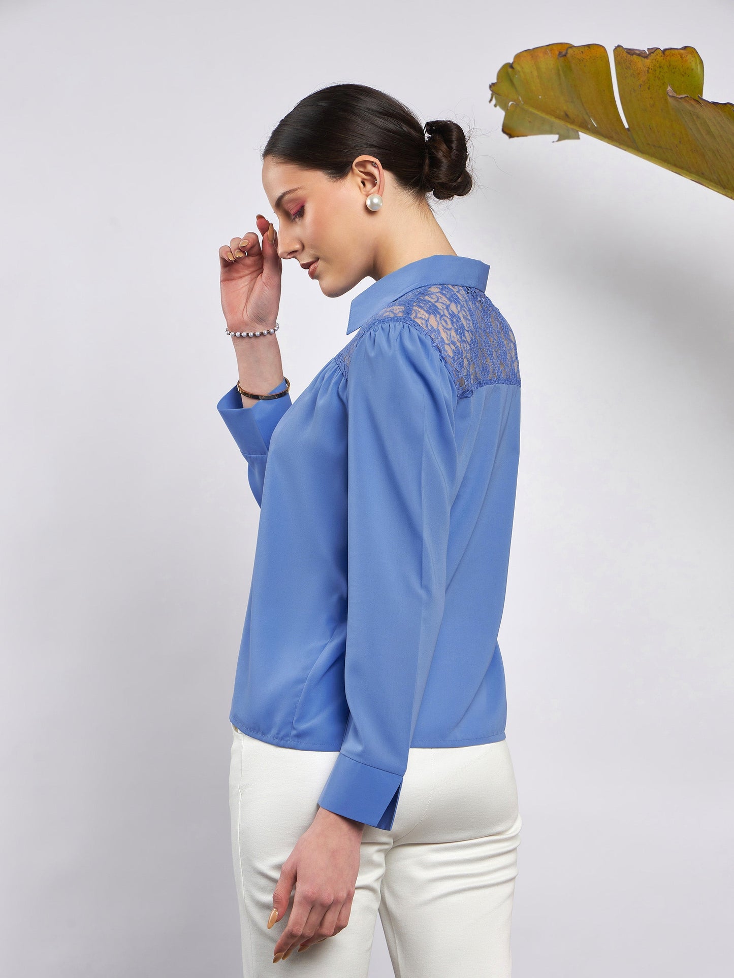 Dull Blue Lace Detail Blouse