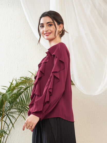 Maroon Full Sleeves Ruffle Top
