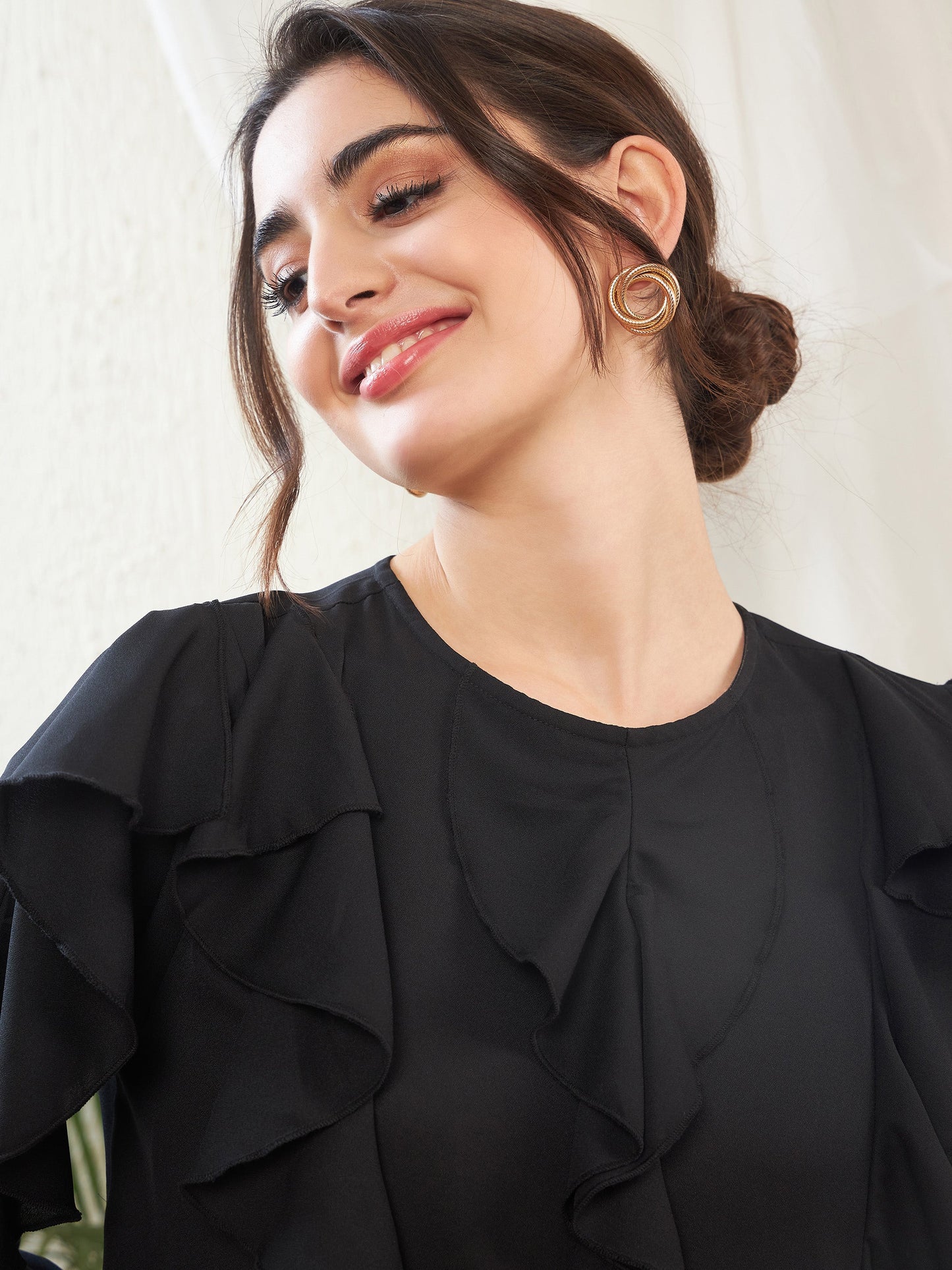 Black Full Sleeves Ruffle Top