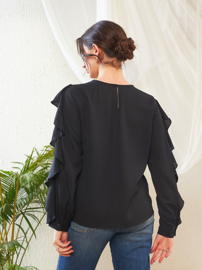 Black Full Sleeves Ruffle Top