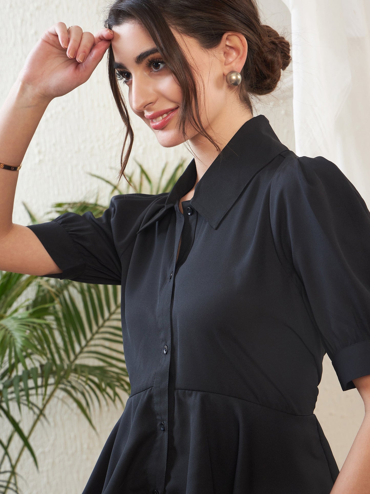 Black Frill Detail Shirt Style Blouse
