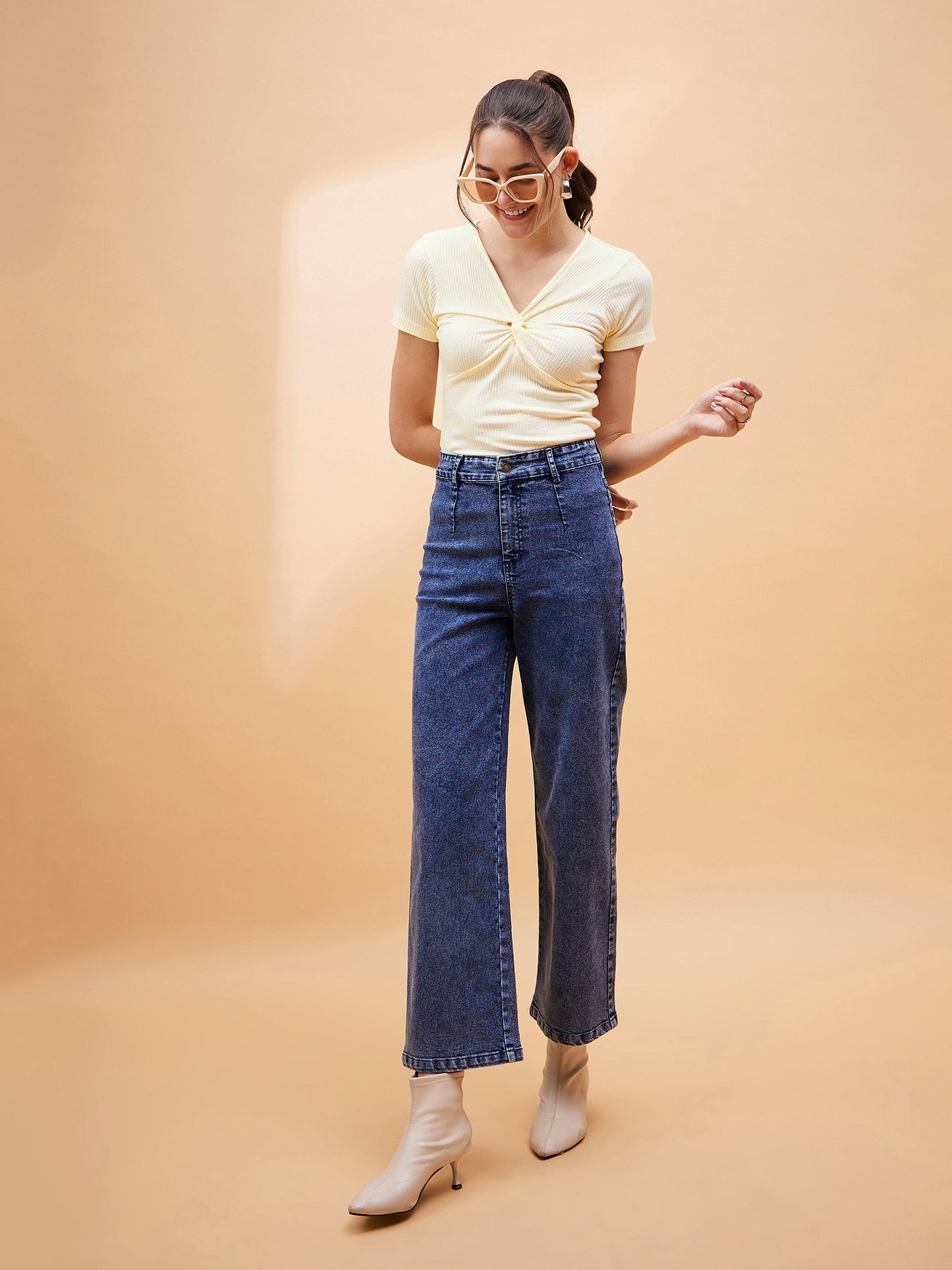 Off-White Rib Twisted Neck Top