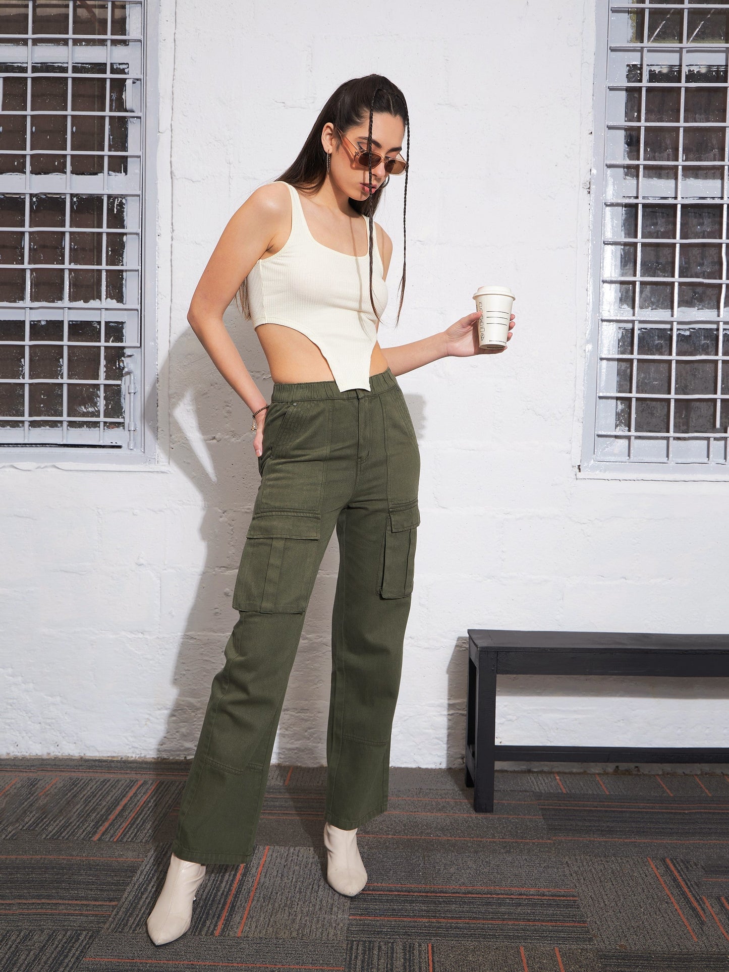 Off-White Rib High Low Hem Crop Top