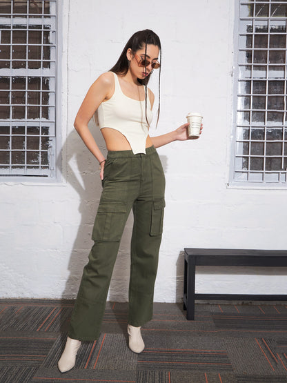Off-White Rib High Low Hem Crop Top