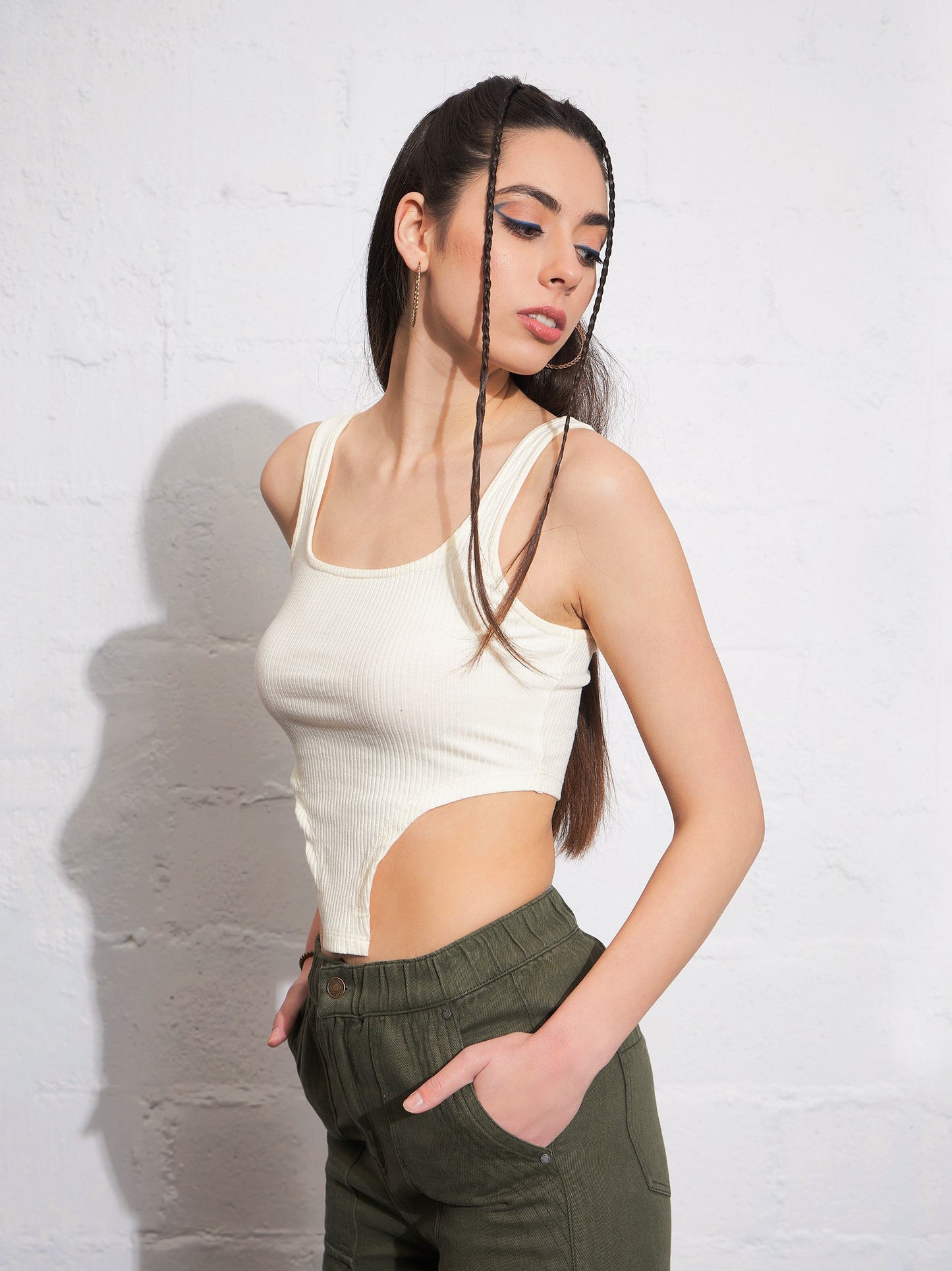 Off-White Rib High Low Hem Crop Top