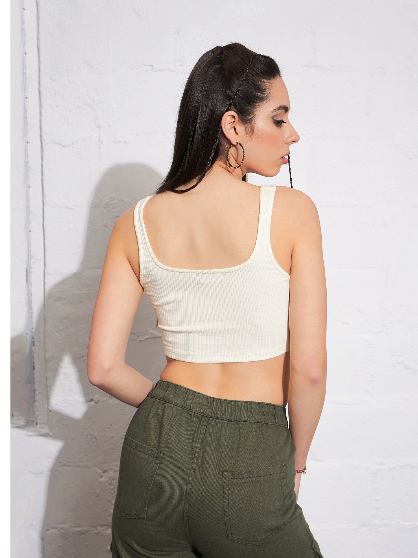 Off-White Rib High Low Hem Crop Top