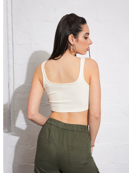 Off-White Rib High Low Hem Crop Top