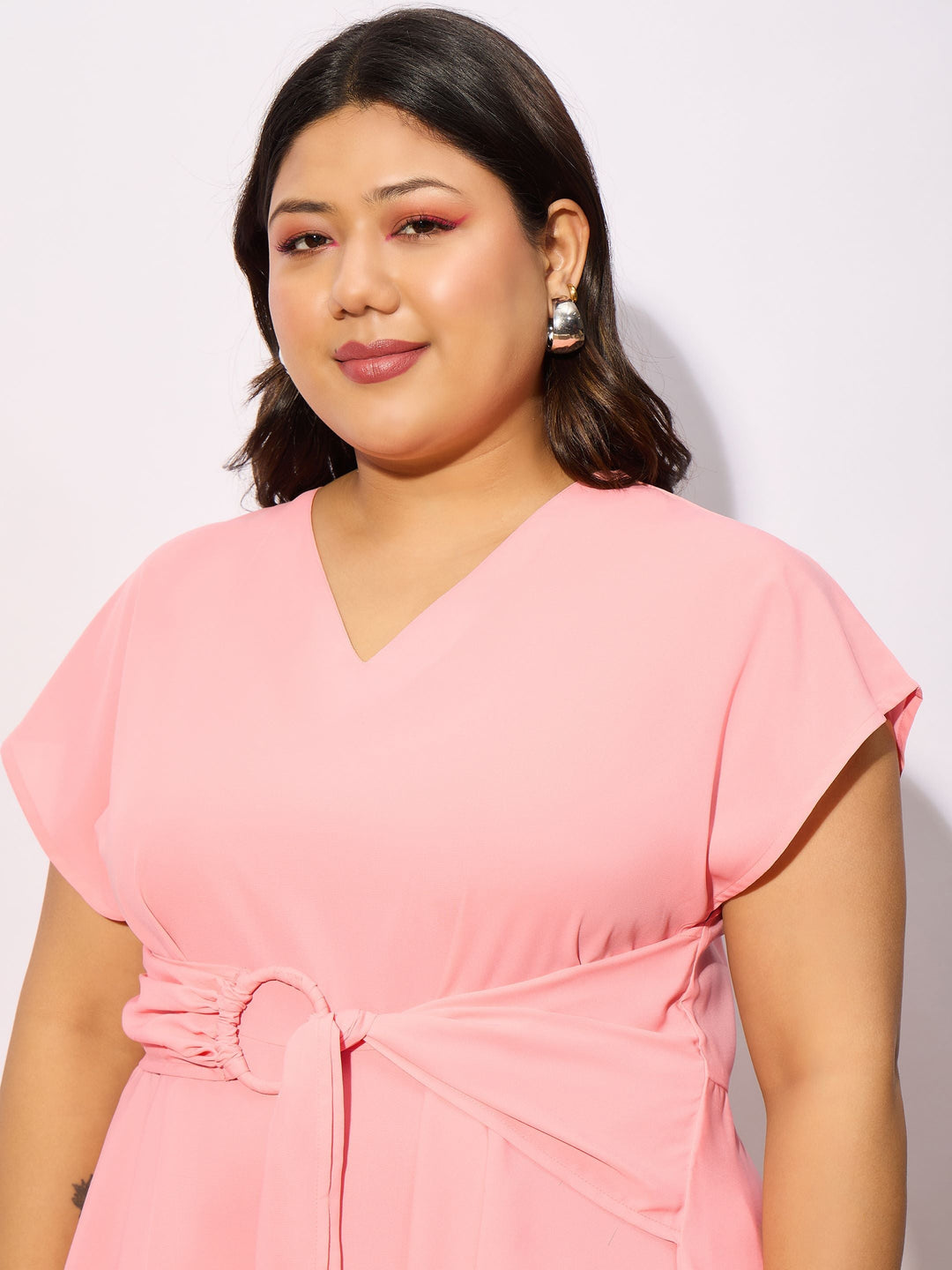 Peach Front Knot Peplum Top-SASSAFRAS Curve