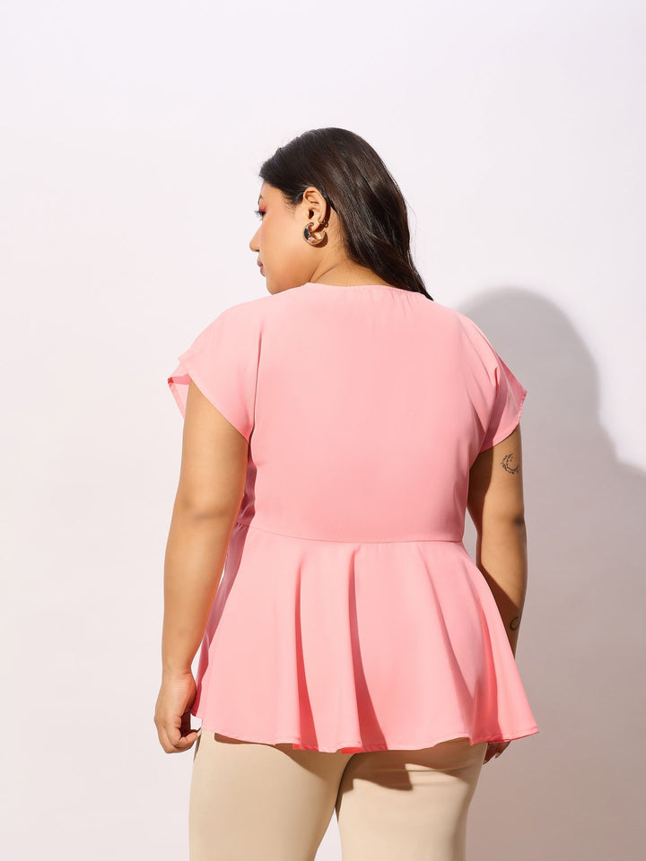 Peach Front Knot Peplum Top-SASSAFRAS Curve