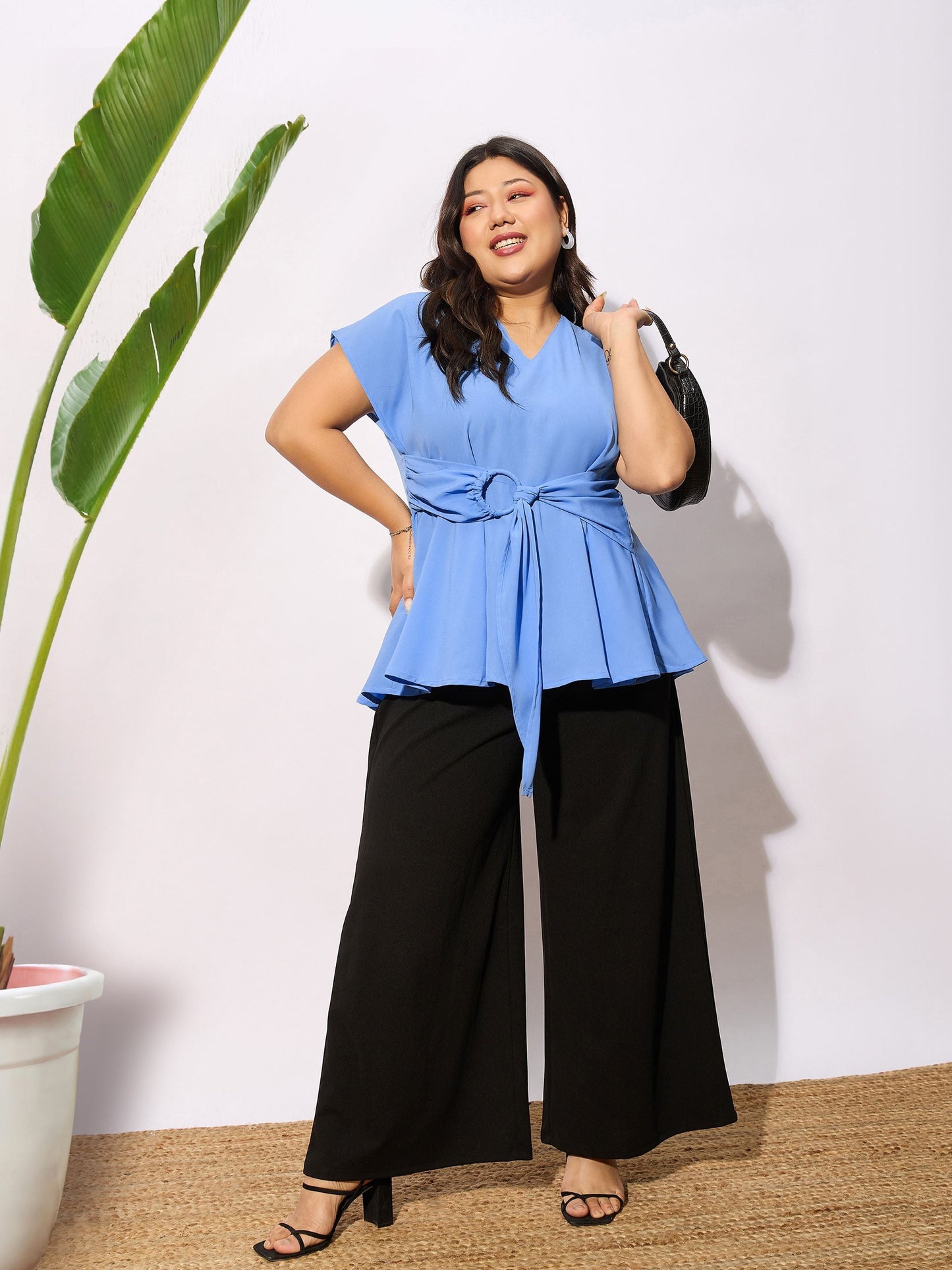 Blue Front Knot Peplum Top