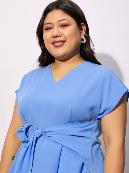 Blue Front Knot Peplum Top