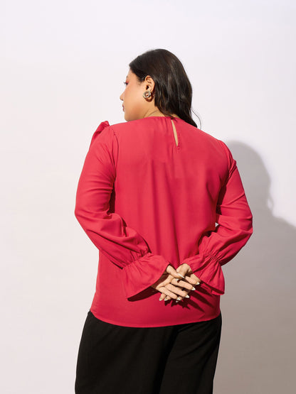 Red Smocking Detail Frill Top