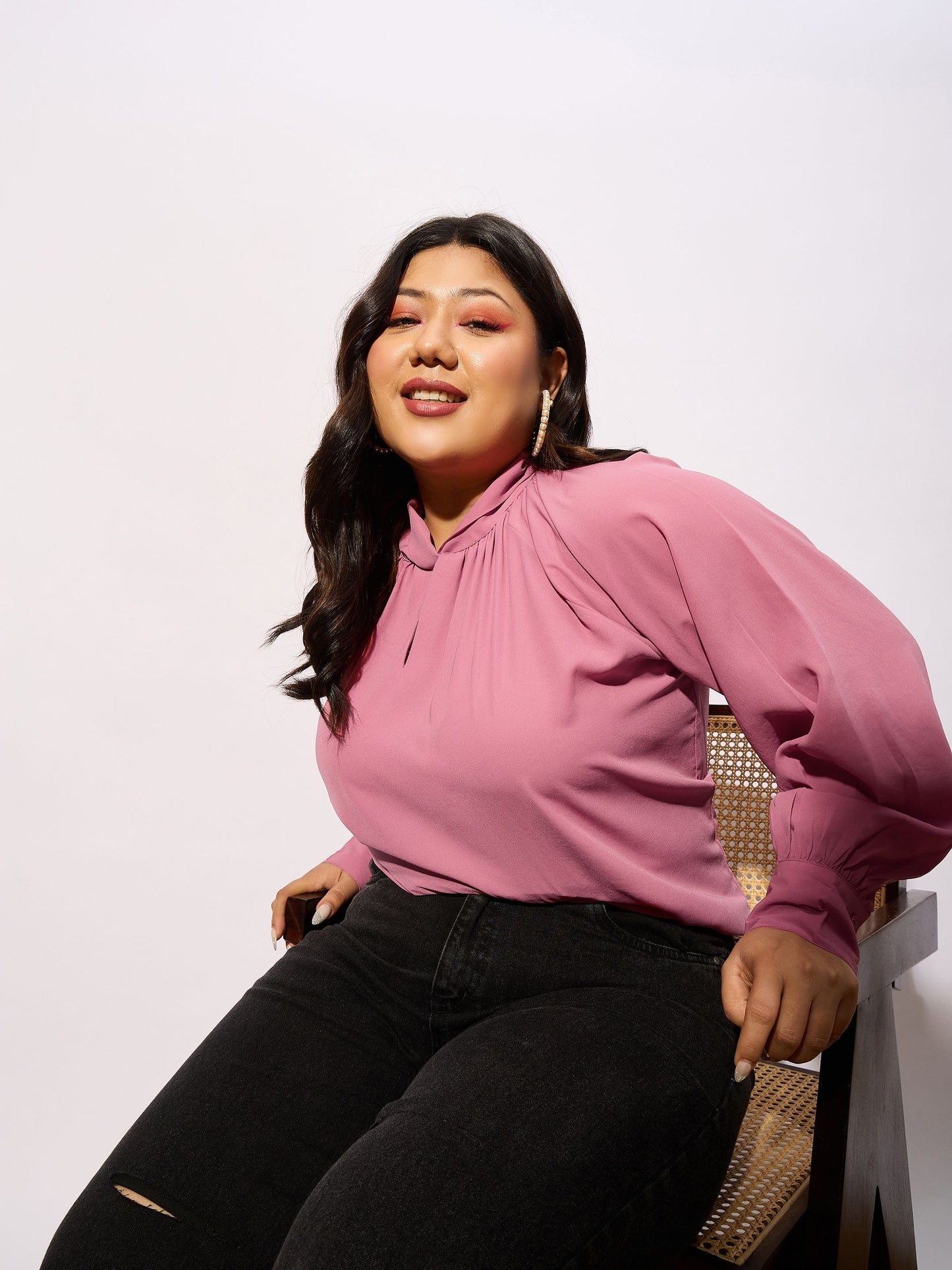 Onion Pink Front Twisted Detail Top