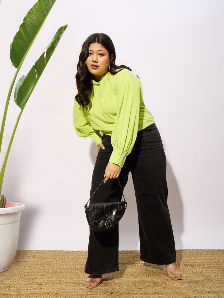 Lime Green Front Twisted Detail Top-SASSAFRAS Curve