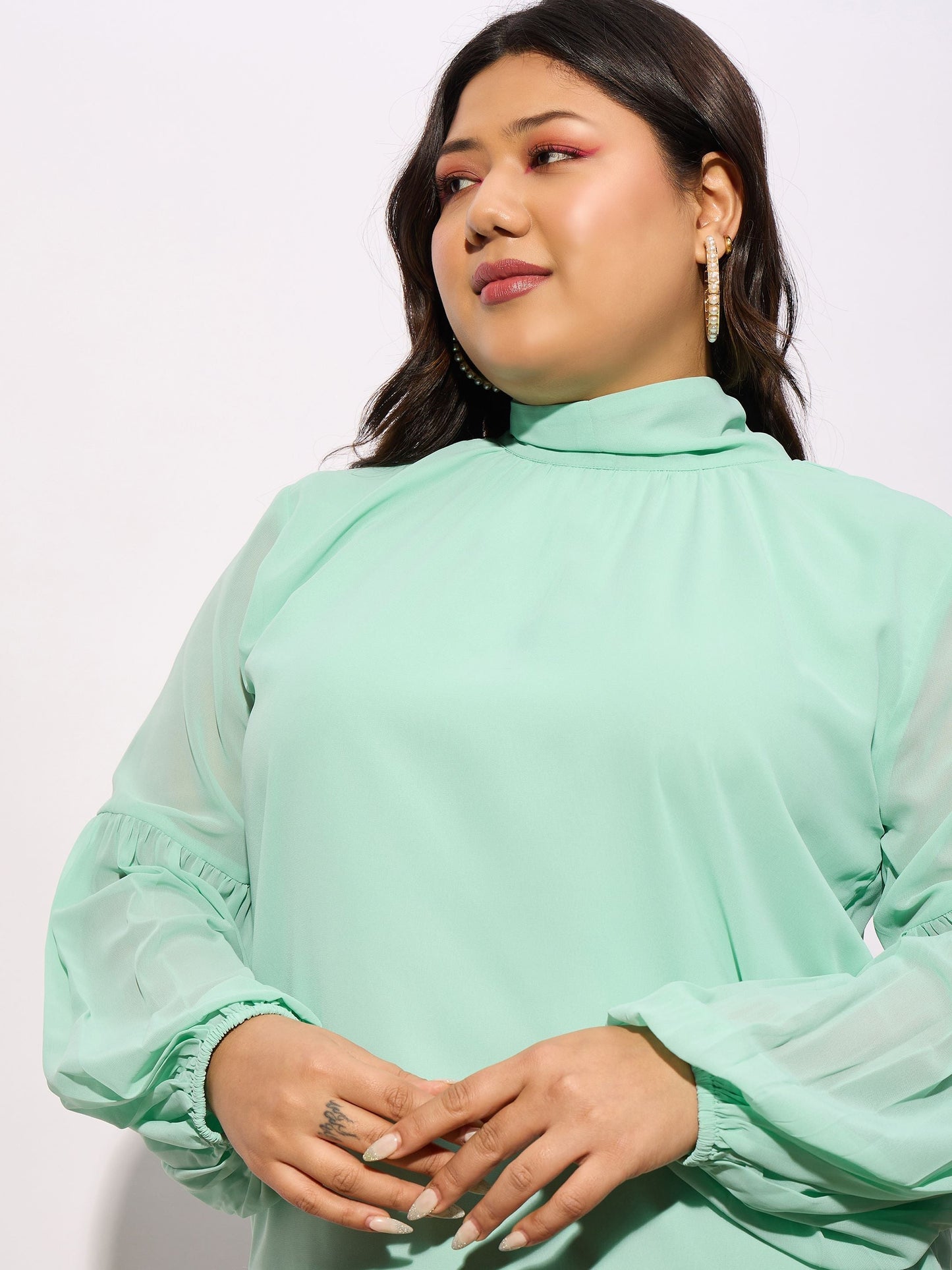 Sea Green Balloon Sleeves Top