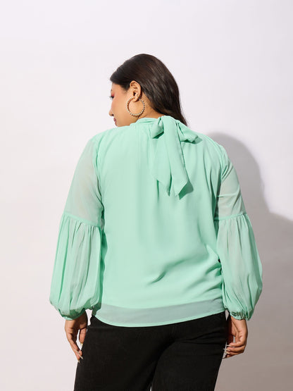 Sea Green Balloon Sleeves Top