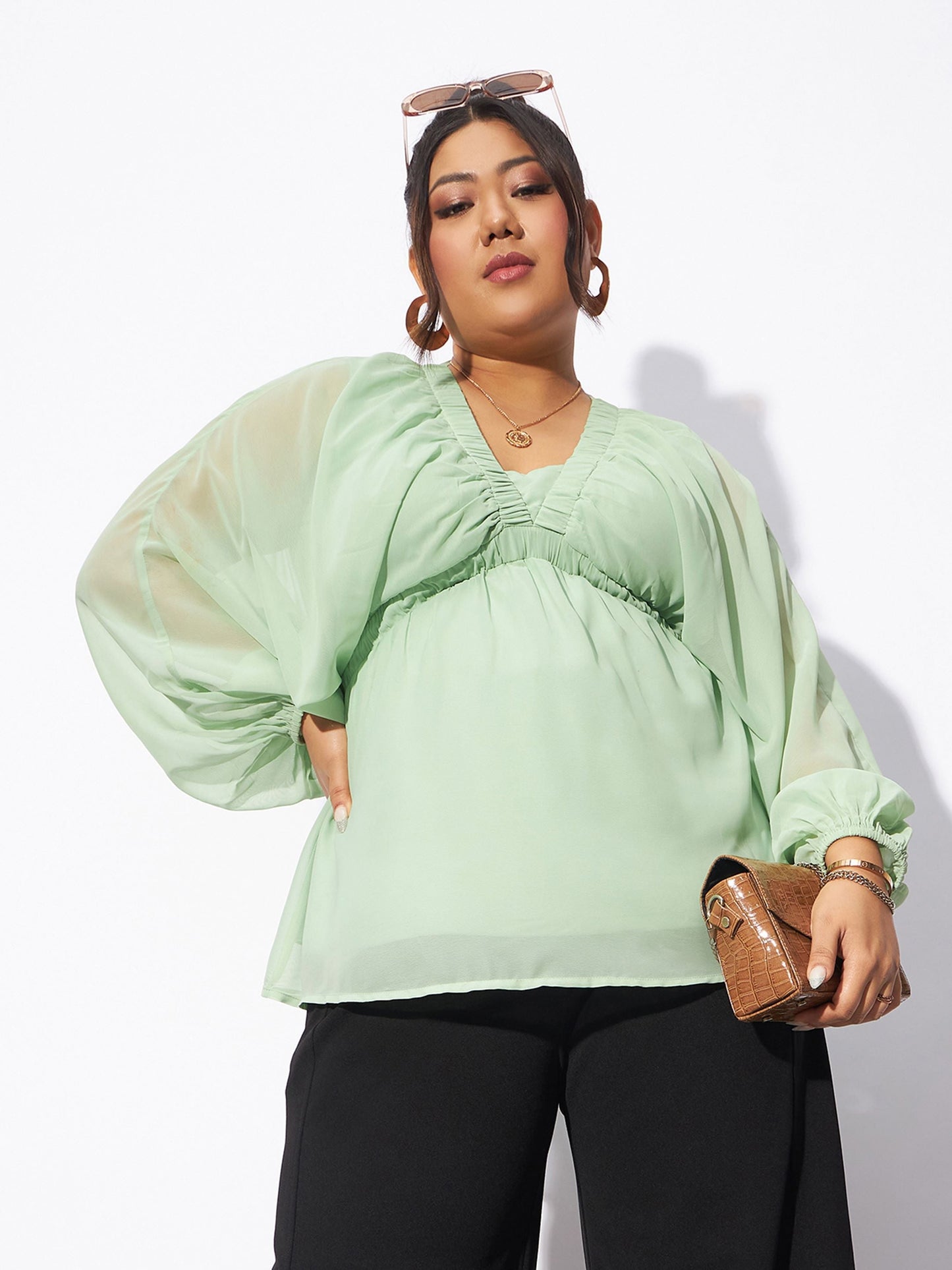 Mint Green V-Neck Peplum Top