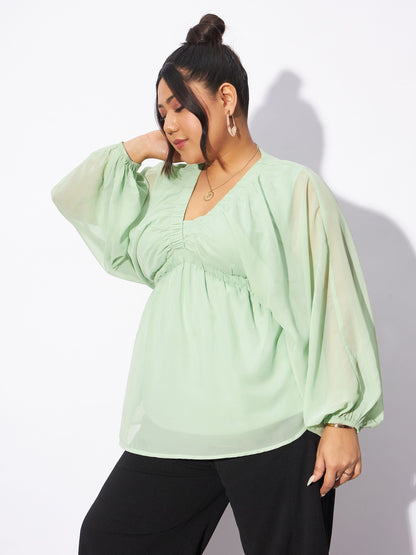 Mint Green V-Neck Peplum Top