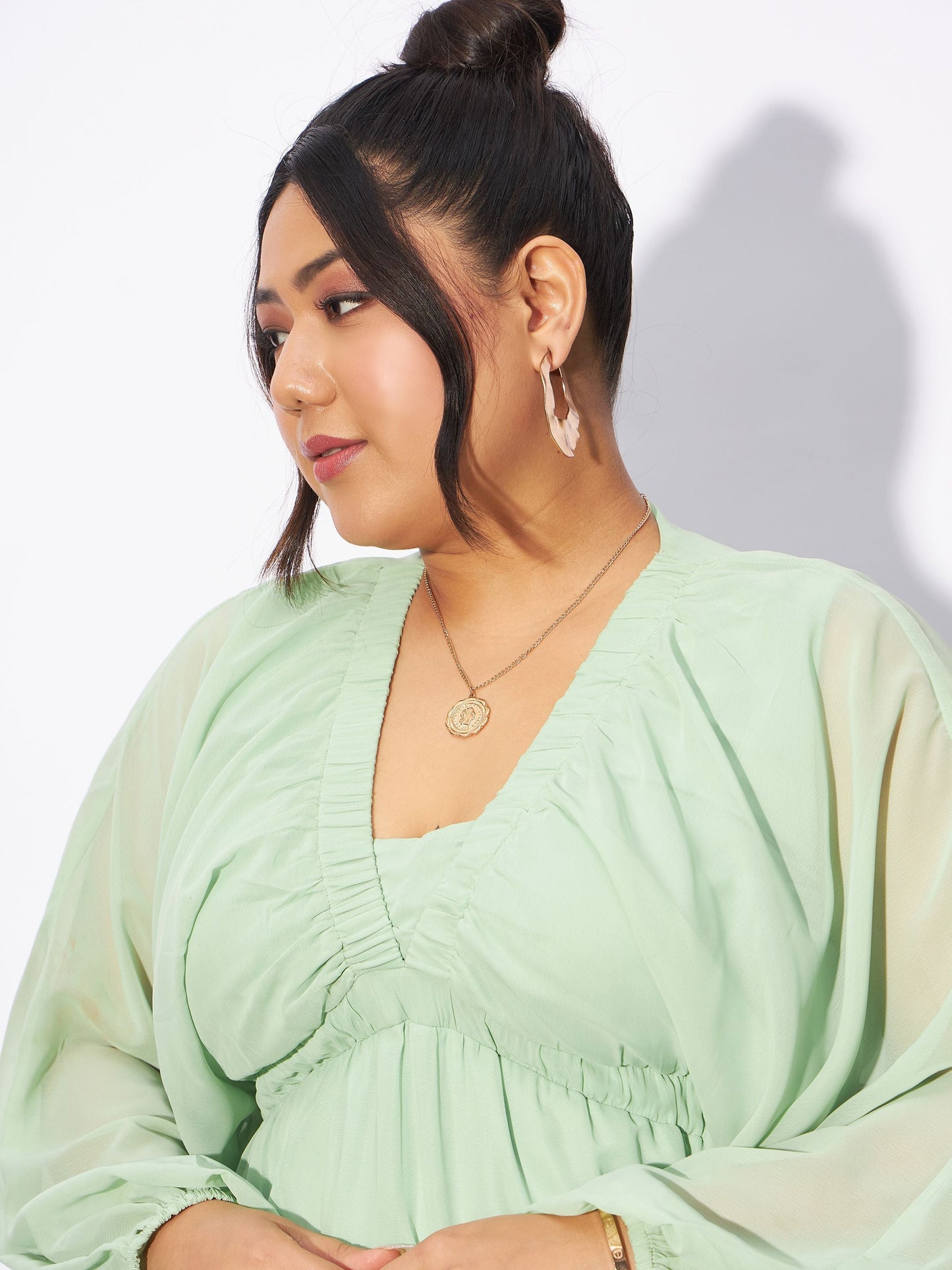 Mint Green V-Neck Peplum Top