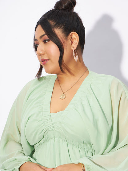 Mint Green V-Neck Peplum Top