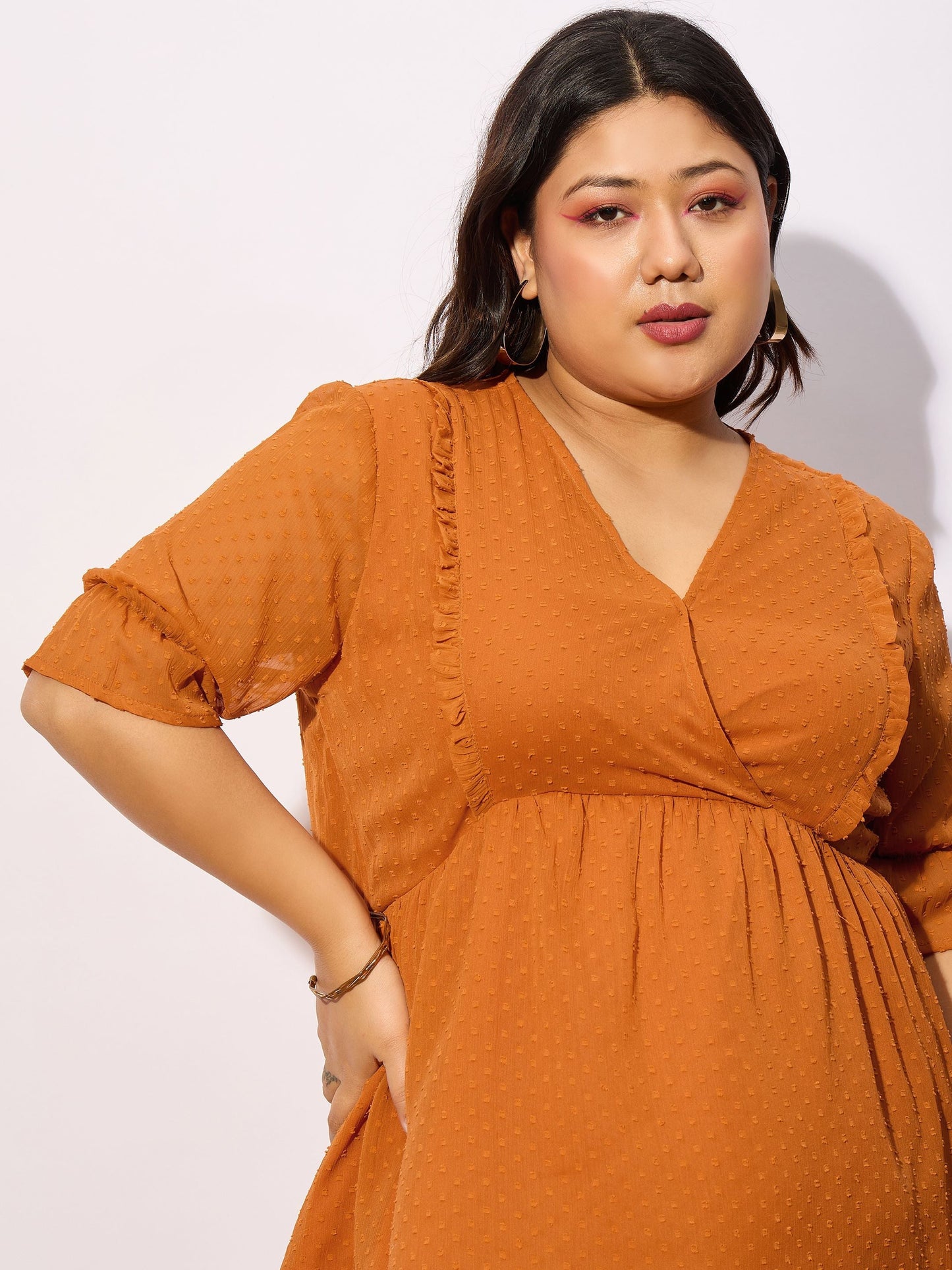 Brown Dobby Yoke Top