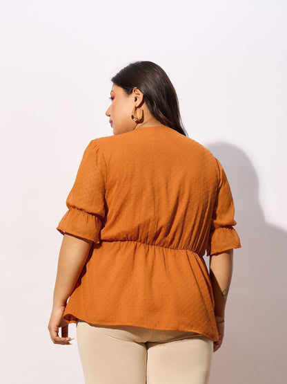 Brown Dobby Yoke Top