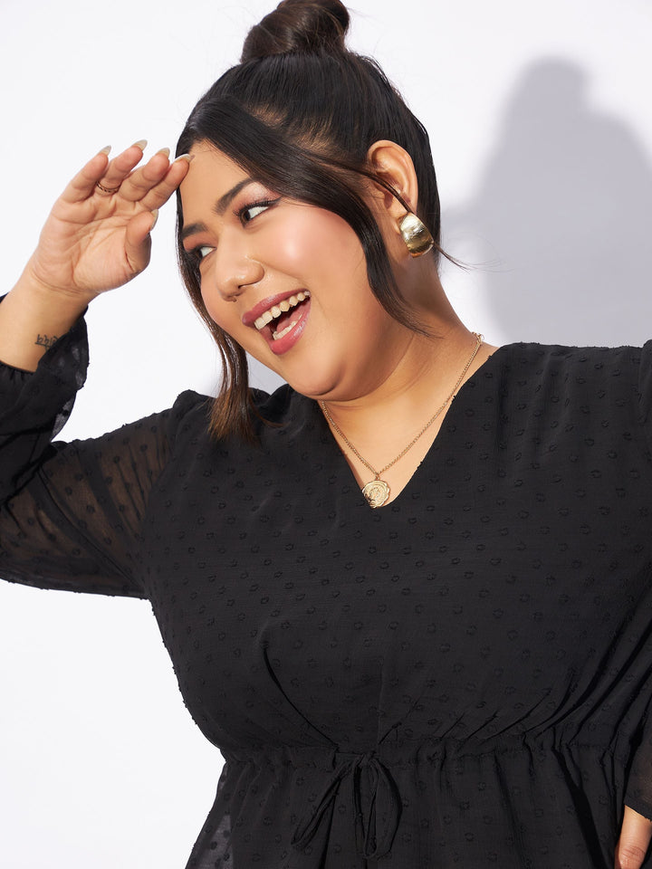 Black Dobby Peplum Top-SASSAFRAS Curve