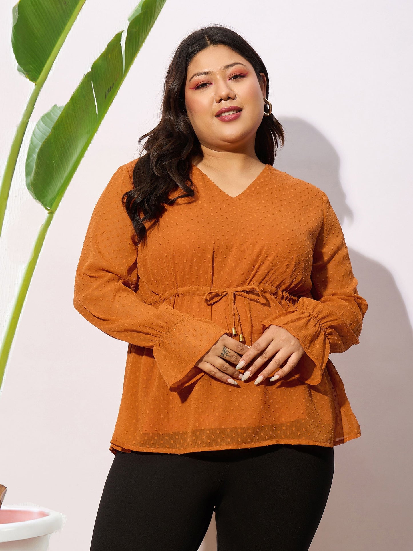 Brown Dobby Peplum Top