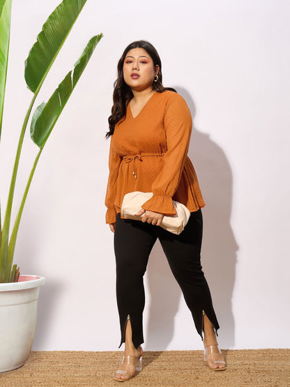 Brown Dobby Peplum Top