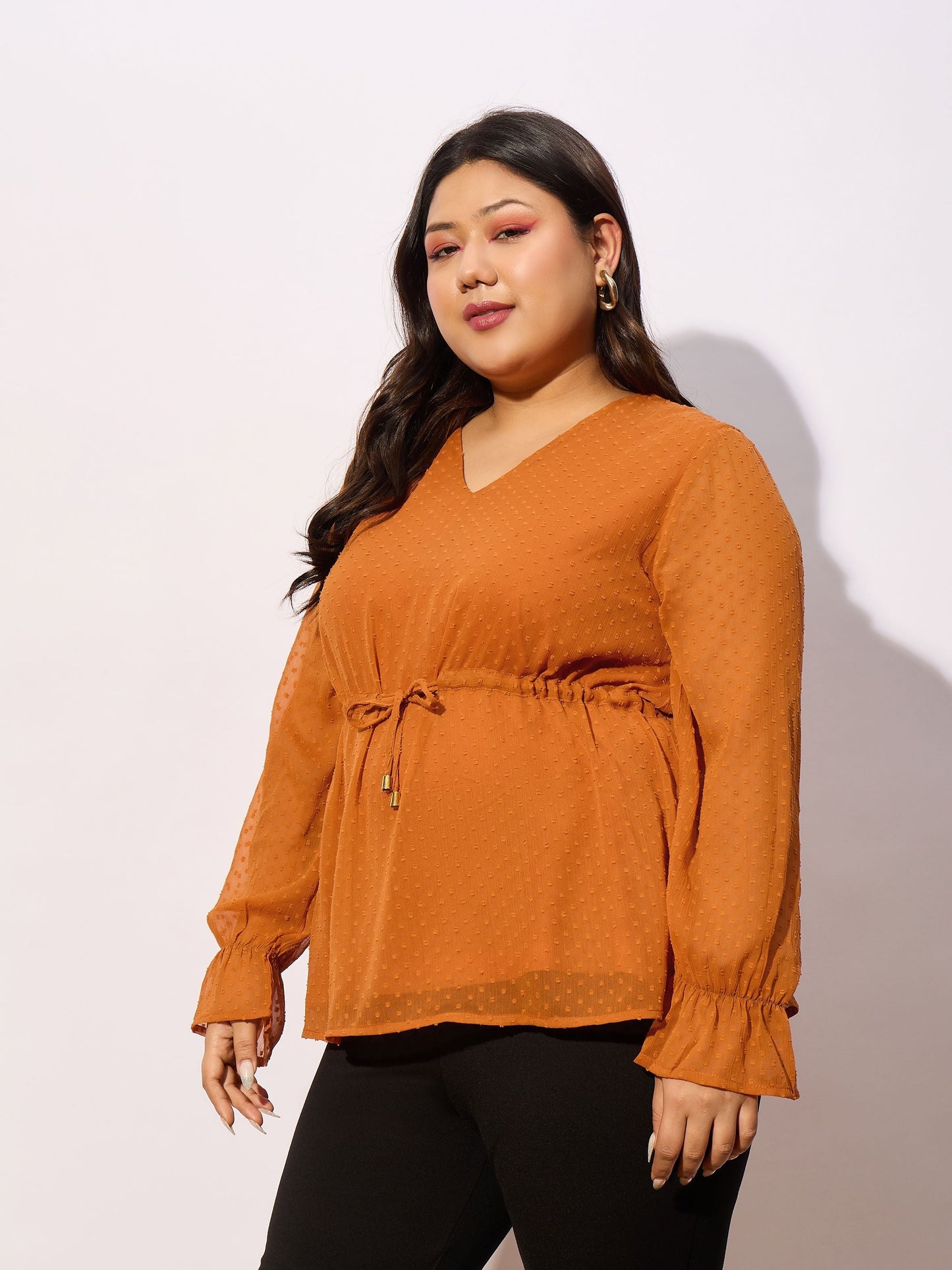 Brown Dobby Peplum Top