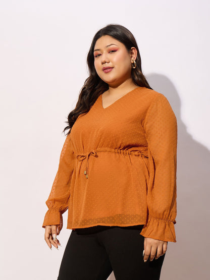 Brown Dobby Peplum Top