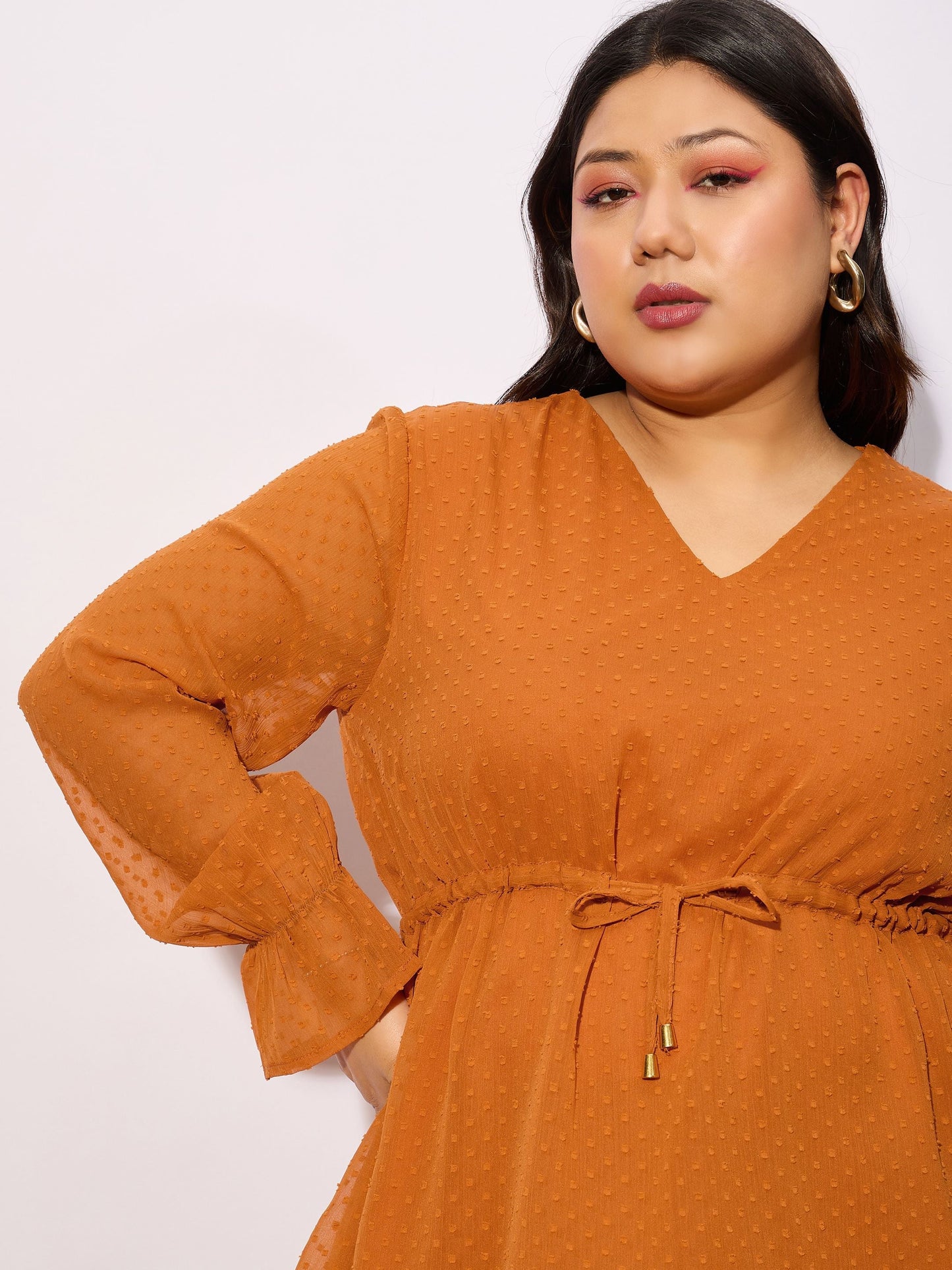 Brown Dobby Peplum Top