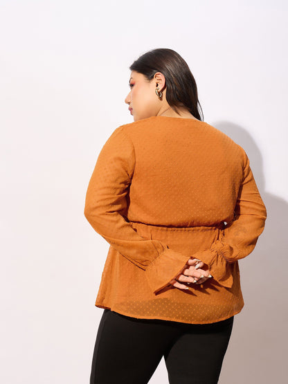 Brown Dobby Peplum Top