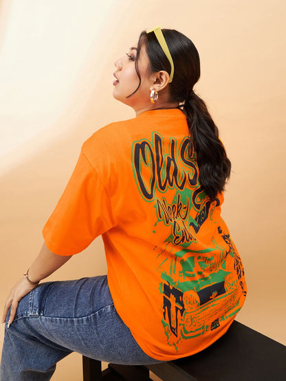 Orange Graphic Week End Print T-Shirt