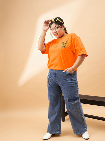 Orange Graphic Week End Print T-Shirt