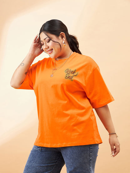 Orange Graphic Week End Print T-Shirt