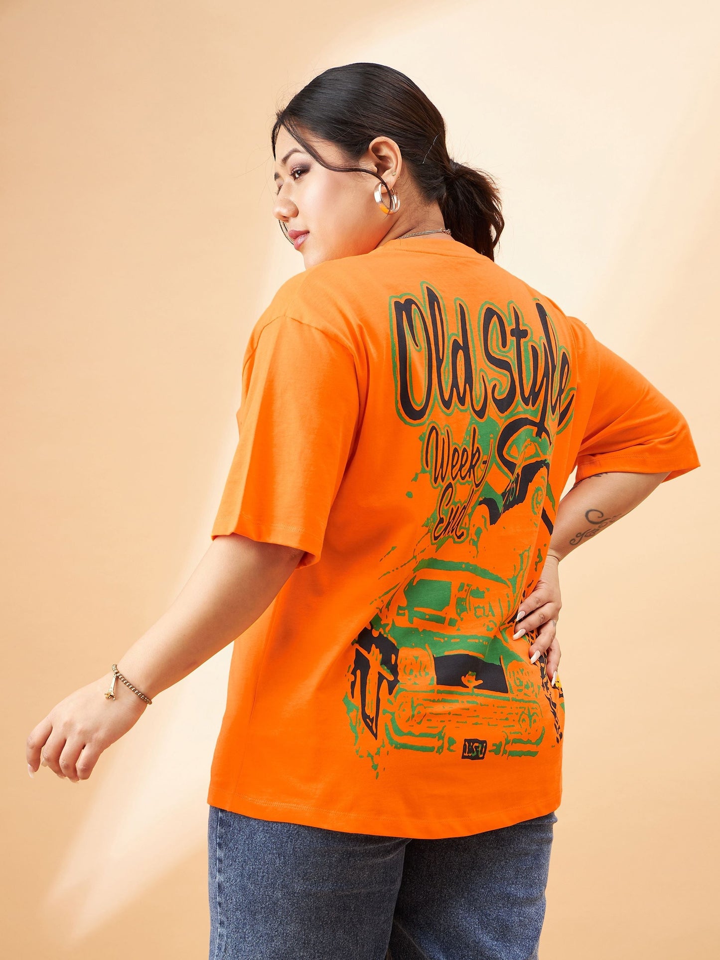 Orange Graphic Week End Print T-Shirt