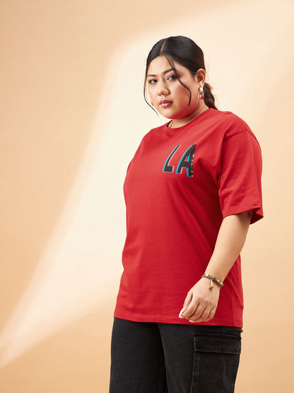 Red Graphic LA Print T-Shirt