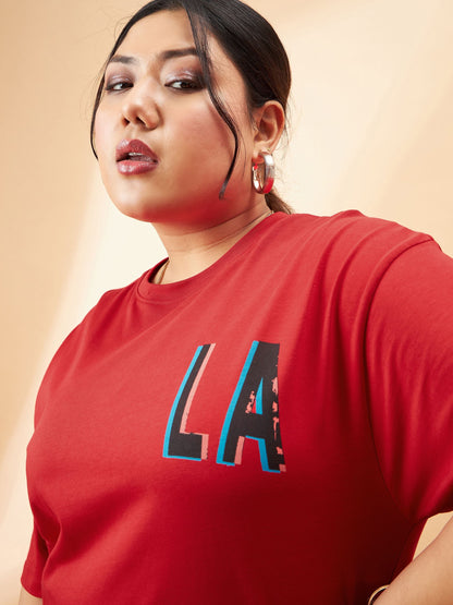 Red Graphic LA Print T-Shirt