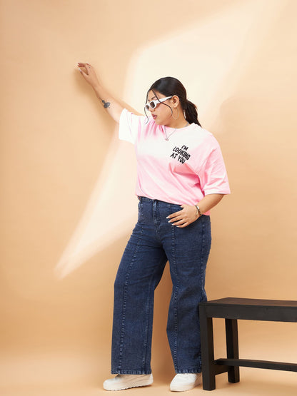 Pink Graphic Looking At You Print T-Shirt