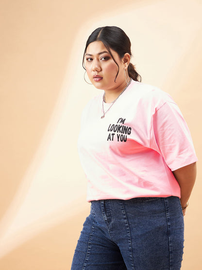 Pink Graphic Looking At You Print T-Shirt