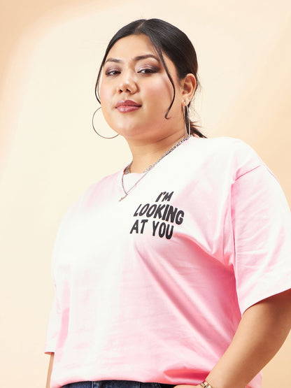Pink Graphic Looking At You Print T-Shirt