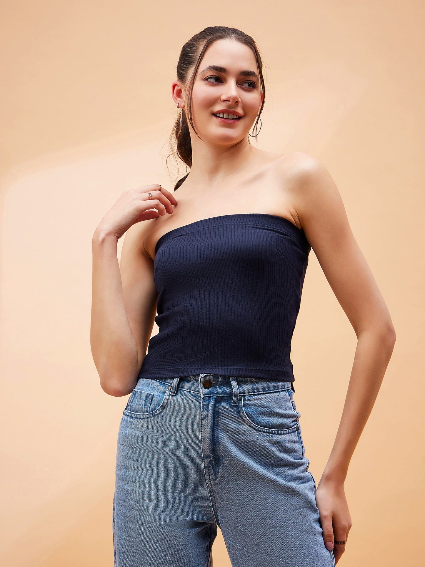 Navy Blue Rib Tube Top